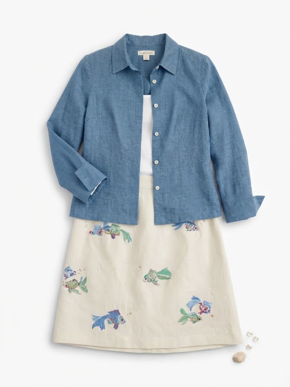 Vintage Talbot's Embroidered Fish Irish Linen Top and Skirt Set Sz 16